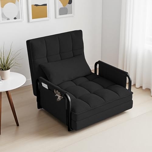PerGar Schlafsofa mit Bettfunktion, Sofa Bett, 4 in 1 Schlafsessel Klappbar, Relaxsessel mit Verstellbare Rückenlehne, Sessel für Einzelbett, fürs Schlafzimmer & Wohnzimmer, Lammwolle (Schwarz) von PerGar