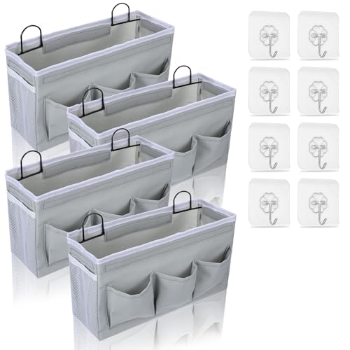 PercyEffie 4 x große Wand-Organizer-Tasche mit 3 Taschen, Leinenstoff, für Tür, Nachttisch, Hängekörbe mit Taschen und festen Trägern, wasserdichter Mülleimer für Küche, Schlafzimmer, Büro von PercyEffie