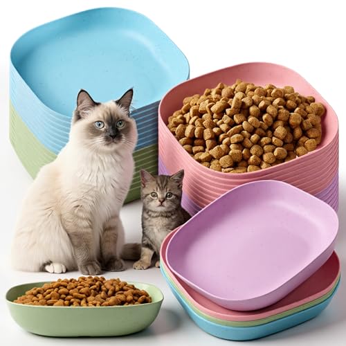 PercyEffie Futternapf für Katzenfutter, 14 cm, flach, breit, für kleine Haustiere, Nassfutter, für Kätzchen, kurze Beine, Kätzchen, Frettchen, wilde Kleintiere, Blau, Grün, Rosa, Beige, 32 Stück von PercyEffie