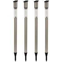 4 led Solarleuchten mit Erdspieß, Edelstahl, Dämmerungssensor, Höhe 70 cm 4 led Solarleuchten mit Erdspieß, Edelstahl, Dämmerungssensor, Höhe 70 cm von Perel