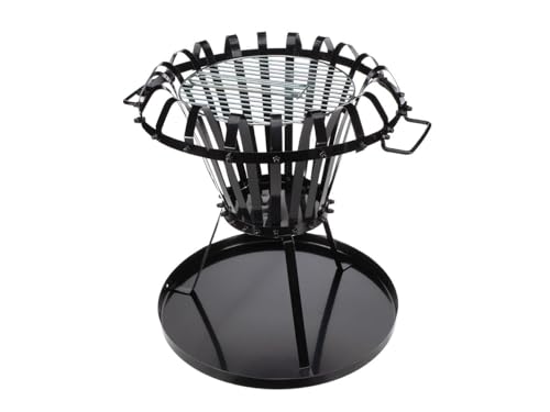 Perel Feuerkorb, Grillrost, Asche-Auffangschale, rund, 53.5 x Ø 50 cm, Schwarz von Perel