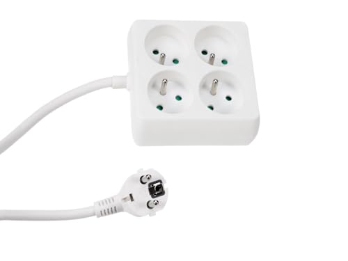 Perel Steckdosenleiste, 4 Steckdosen Typ E, Kabel 1.5 m, 3G1.5, Innenbereich, quadratisch, Weiß von Perel