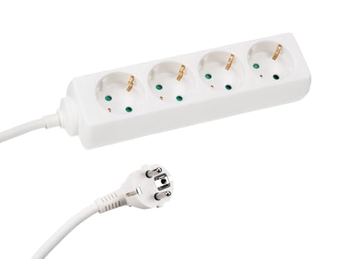 Perel Steckdosenleiste, 4 Schutzkontakt-Steckdosen, Kabel 1.5 m, 3G1.5, Innenbereich, Weiß von Perel