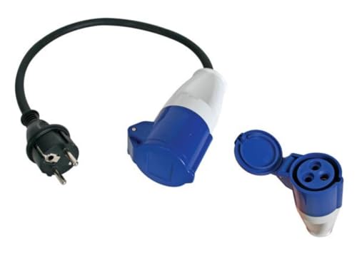 Perel Adapterleitung, H07RN-F 3G1.5, 0.4 m, 16 A/230 V, 3680 W, Typ E/F auf CEE, für innen und außen, Gummi, blau von Perel