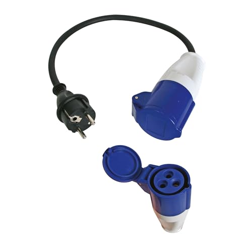 Perel Adapterleitung, H07RN-F 3G1.5, 0.4 m, 16 A/230 V, 3680 W, Typ E/F auf CEE, für innen und außen, Gummi, blau von Perel