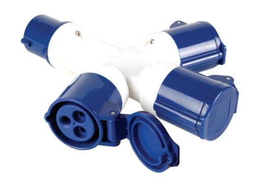 Perel Stromverteiler, 16 A/230 V, 3500 W, CEE-Stecker auf 3 x CEE-Kupplung, für innen und außen, ABS, blau Perel Stromverteiler, 16 A/230 V, 3500 W, CEE-Stecker auf 3 x CEE-Kupplung, für innen und außen, ABS, blau von Perel