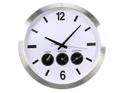 Perel Aluminium wall clock with 3 time zones up to 45 5 cm von Perel