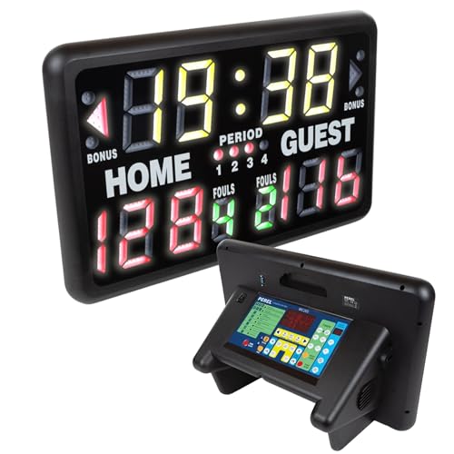 Perel Digitale Anzeigetafel, LED-Anzeige, Anzeigetafel elektronisch, Sport, mit Sporttimer, für innen und außen, Tischmodell, freistehend oder auf Fuß, 40,5 x 62 cm von Perel
