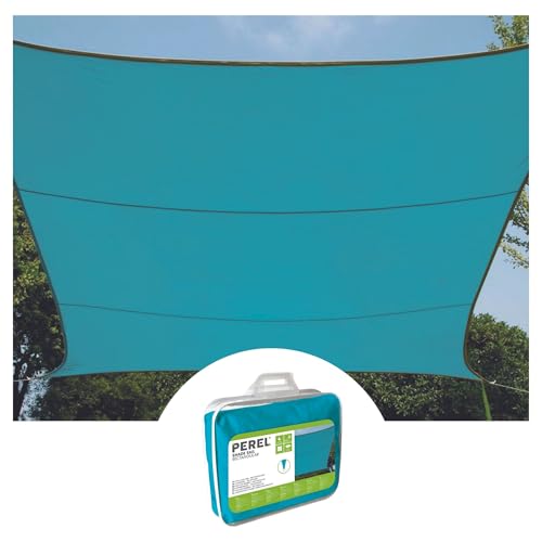 Perel Sonnensegel, wasserabweisend, 4 x 3 m, 160 g/m², Polyester, Rechteck, Himmelblau von Perel