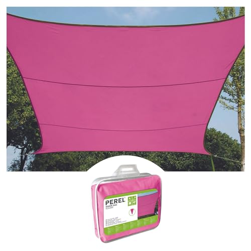 Perel Sonnensegel, wasserabweisend, 4 x 3 m, 160 g/m², Polyester, Rechteck, Fuchsia von Perel