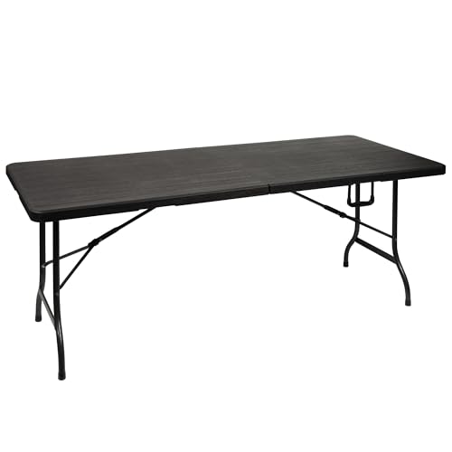 Perel Klapptisch, Tisch ausklappbar, Outdoor Campingtisch, wetterfest, mit Tragegriff, ideal für Picknicks, Camping, Grillen, Partys, bis zu 100 kg belastbar, Holz-Optik, schwarz von Perel