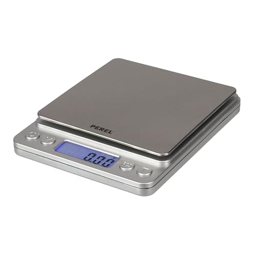 Perel Präzisionswaage digital, Grammwaage Feinwaage, Küchenwaage genau, digitale Waage Milligramm 0.01 g bis zu 500 g, LCD-Anzeige mit Hintergrundbeleuchtung, grau von Perel