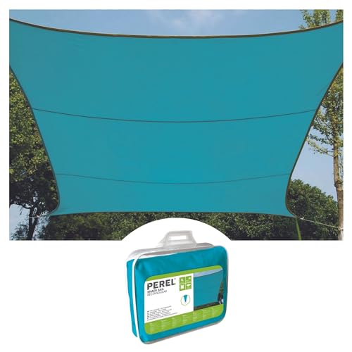 Perel Sonnensegel, wasserabweisend, 3.6 x 3.6 m, 160 g/m², Polyester, Quadrat, Himmelblau von Perel