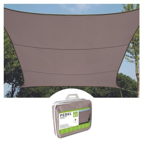 Perel Sonnensegel, wasserabweisend, 4 x 3 m, 160 g/m², Polyester, Rechteck, Taupe von Perel