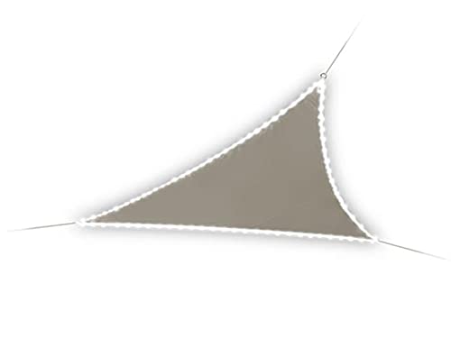 Perel Sonnensegel mit 107 LEDs, wasserabweisend, 3.6 x 3.6 x 3.6 m, 160 g/m², IP44 Solarenergie, Polyester, Dreieck, Taupe von Perel