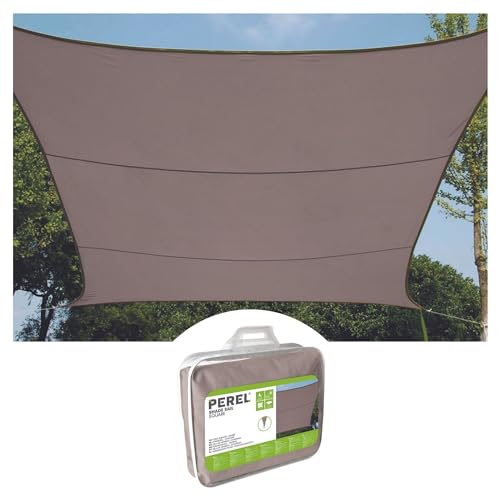 Perel Sonnensegel, wasserabweisend, 3.6 x 3.6 m, 160 g/m², Polyester, Quadrat, Taupe von Perel