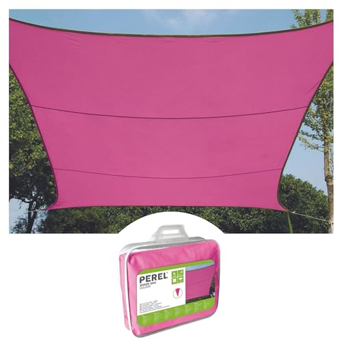 Perel Sonnensegel, Segel Sonnenschutz für Terrasse und Pool, wasserabweisend, UV-Schutz, 4 Edelstahl-O-Ringe, 3.6 x 3.6 m, 160 g/m², Polyester, quadratisch, Fuchsia von Perel