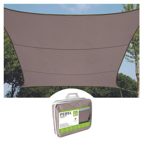 Perel Sonnensegel, wasserabweisend, 5 x 5 m, 160 g/m², Polyester, Quadrat, Taupe von Perel