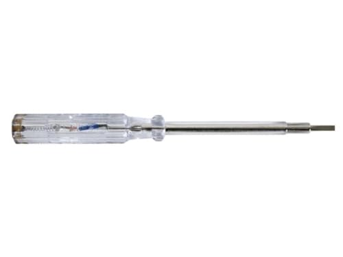 Perel Spannungsprüfer Schraubendreher Elektriker, Elektroschraubenzieher Schlitz, Fasenprüfer, Phasenprüfer, Neon Anzeige, 100-250 V, durchsichtig, Chrom‑Vanadium Stahl (CrV) von Perel