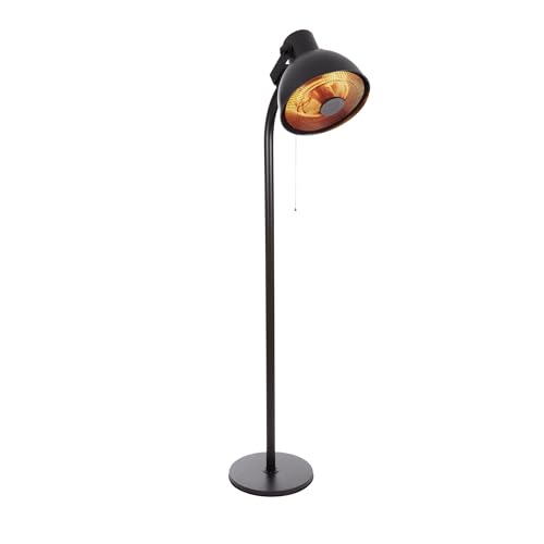Perel Terrassenstrahler Standheizstrahler 2000 Watt Carbon mit Zugschnur Kippschutz 3 Heizstufen Höhenverstellbar Spritzwassergeschützt Retro Design Metall schwarz von Perel