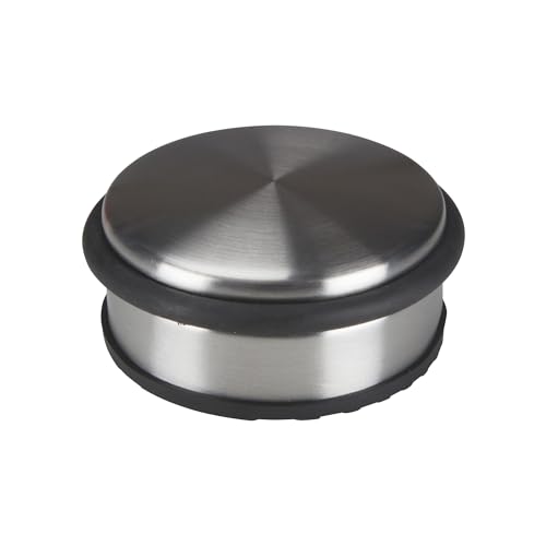 Perel Türstopper Boden ohne Bohren, Tuerstopper Edelstahl, Tür Stop rund, Tür Stopper, Türpuffer, Türhalter, Türfeststeller, rutschfester Boden Gummiring zum Schutz, silbergrau, 10 x 4 cm, 1 kg von Perel
