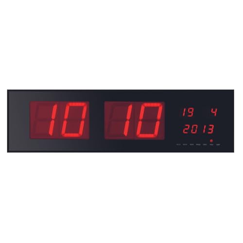 Perel Wanduhr mit LED-Anzeige, digital Uhr Wand, Wanduhr digital groß, batteriebetrieben, Digitale Wanduhr groß, Digitaluhr Wand, Uhr Wand digital, schwarz, rot von Perel