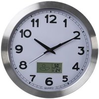 Perel - aluminium-wanduhr mit lcd, thermometer, hygrometer & wettervorhersage - ø 35 cm von Perel