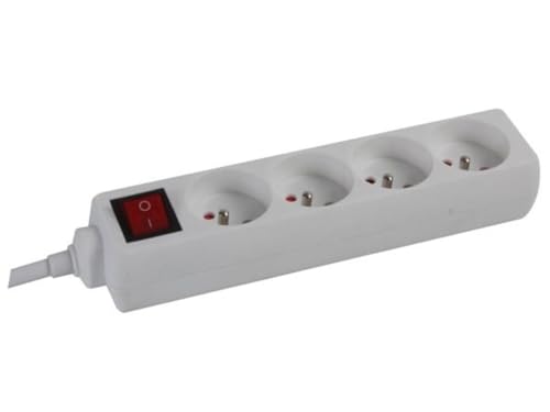 Perel Steckdosenleiste mit Schalter, 4 Steckdosen Typ E, Kabel 1.5 m, 3G1.5, Innenbereich, Weiß von Perel