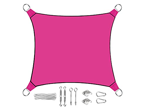 Sonnensegel Quadratisch 3,6m Farbe Pink mit praktischem Ösen Montagekit - Sonnenschutz für Ihren Garten/Balkon! von Perel