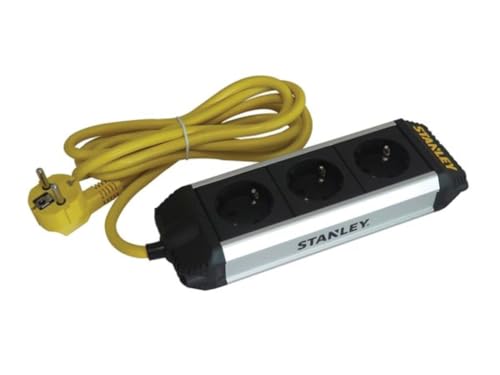 Stanley 3fach Steckdosenleiste, 3x Schutzkontaktsteckdosen 3680W, 2 Meter PVC Zuleitung, Gehäuse aus Aluminium von Perel