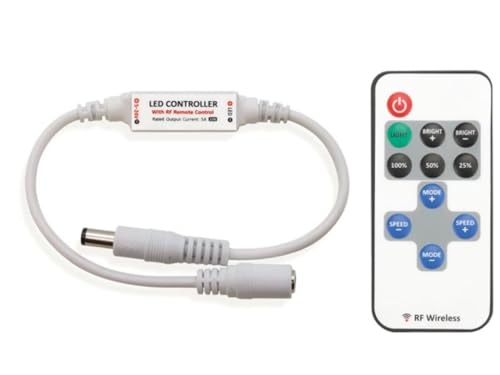 Vellight Mini LED-Dimmer, 1 Kanal, mit RF-Fernbedienung, ideal für einfarbige LED-Streifen, nur geeignet für eine Stromversorgung von maximal 60 W / 12 V oder 120 W / 24 V Vellight Mini LED-Dimmer, 1 Kanal, mit RF-Fernbedienung, ideal für einfarbige LED-Streifen, nur geeignet für eine Stromversorgung von maximal 60 W / 12 V oder 120 W / 24 V von Perel
