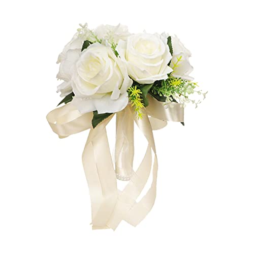 Perfeclan Hochzeitsstrauß Brautstrauß Handstrauß künstliche Blumen, Weiß von Perfeclan