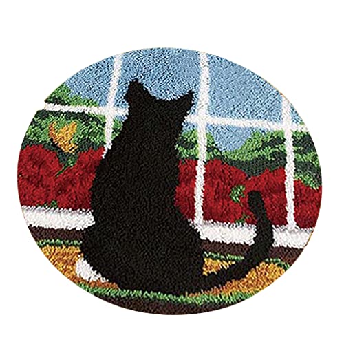 Perfeclan Knüpfhaken-Set Knüpfset Teppich Knüpfteppich Formteppich Knüpfpackung für Anfänger & Erwachsene, schwarze katze von Perfeclan