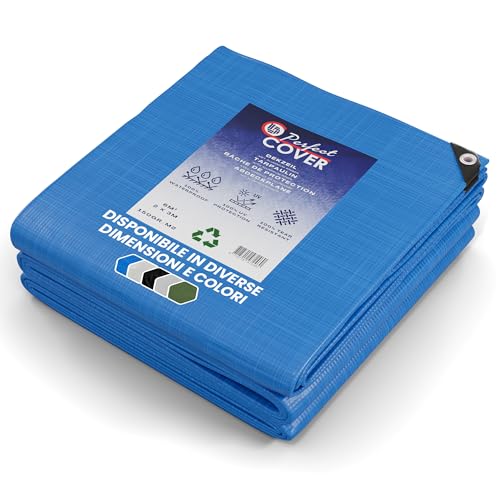 Perfect Cover's Abdeckplane | Gewebeplane | Bodenplane | Gartenplane Zeltunterlage für Camping & Outdoor Garten wasserdichte Plane mit Ösen Viele Größen & Farben 10x12m 120m² 80 g/m², Blau von Perfect Cover