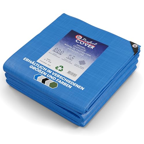 Perfect Cover's Abdeckplane | Gewebeplane | Bodenplane | Gartenplane Zeltunterlage für Camping & Outdoor Garten wasserdichte Plane mit Ösen Viele Größen & Farben 12x15m 180m² 150 g/m², Blau von Perfect Cover