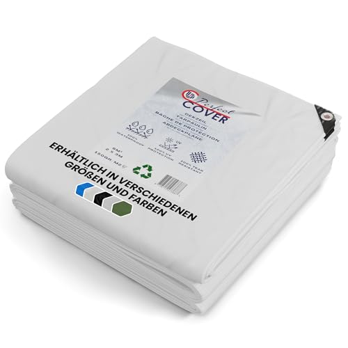 Perfect Cover's Abdeckplane | Gewebeplane | Bodenplane | Gartenplane Zeltunterlage für Camping & Outdoor Garten wasserdichte Plane mit Ösen Viele Größen & Farben 6x8m 48m² 150 g/m², Weiß Perfect Cover's Abdeckplane | Gewebeplane | Bodenplane | Gartenplane Zeltunterlage für Camping & Outdoor Garten wasserdichte Plane mit Ösen Viele Größen & Farben 6x8m 48m² 150 g/m², Weiß von Perfect Cover