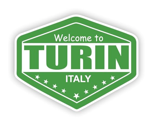 20cm! Hochwertiger Kühlschrank-Auto-Aufkleber Sticker Cartoon Comic Turin Italien Willkommen welcome Urlaub-Reise-Stempel UV&Waschanlagenfest Decal von Perfect Sticker