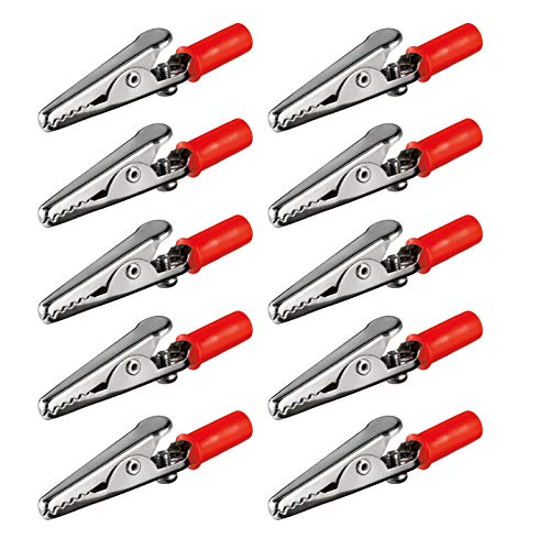 10x Krokodilklemme | Rot | 55 mm | mit Schraube | Metall Klemmen Kunststoff Griff | Bananenstecker Abgreifklemme Clips Alligator | 10 Stück von PerfectHD