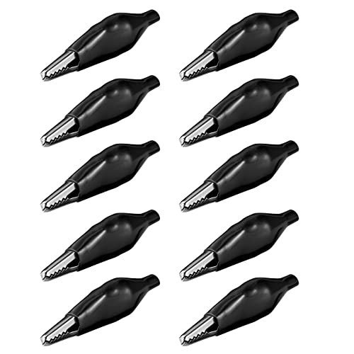 10x Krokodilklemme | Schwarz | 48 mm | mit Isolierung | Metall Klemmen | Abgreifklemme Clips Alligator | 10 Stück von PerfectHD