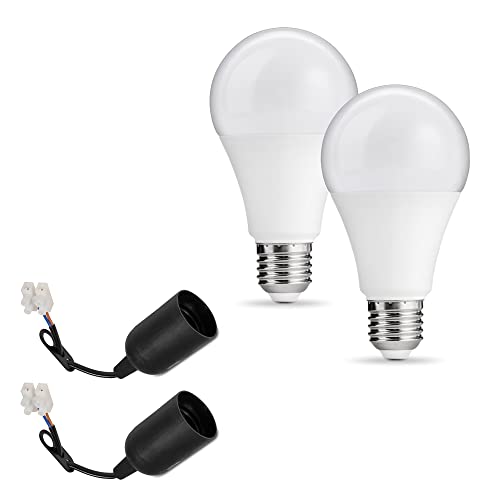 PerfectHD 2x Baufassung Set | E27 | LED Birne 15W | 1250 Lumen 4000K | Renovierfassung Lampenfassung Baustellenfassung | 11 cm Anschlussleitung | inkl. Aufhänger | 2 Stück von PerfectHD