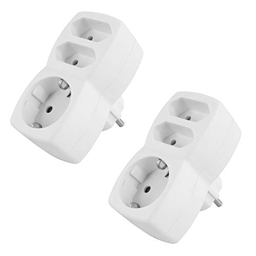 2x Steckdosenadapter | 2x Euro 1x Schutzkontakt | Mehrfachstecker Steckdose Stromadapter Adapter Verteiler Buchse | 2x Euro-Steckdosen 1x Schutzkontaktsteckdose | Weiß | 2 Stück von PerfectHD