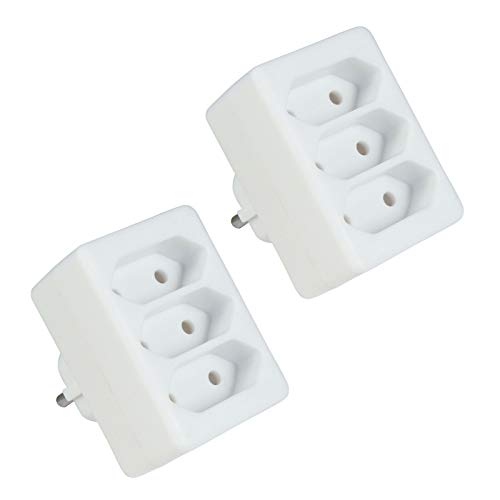 2x Steckdosenadapter | 3x Euro-Buchse | Mehrfachstecker Steckdose Stromadapter Adapter Verteiler Buchse | 3x Euro-Steckdosen | Weiß | 2 Stück von PerfectHD