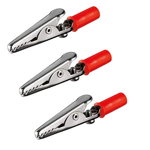 3x Krokodilklemme | Rot | 55 mm | mit Schraube | Metall Klemmen Kunststoff Griff | Bananenstecker Abgreifklemme Clips Alligator | 3 Stück von PerfectHD