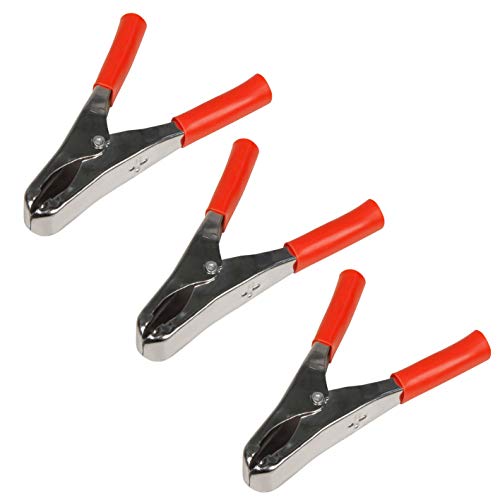 3x Krokodilklemme | Rot | 82 mm | 20A | Öffnung bis 17mm | beide Griffe isoliert | Metall Klemmen Kunststoff Griff | Bananenstecker Abgreifklemme Clips Alligator | 3 Stück von PerfectHD