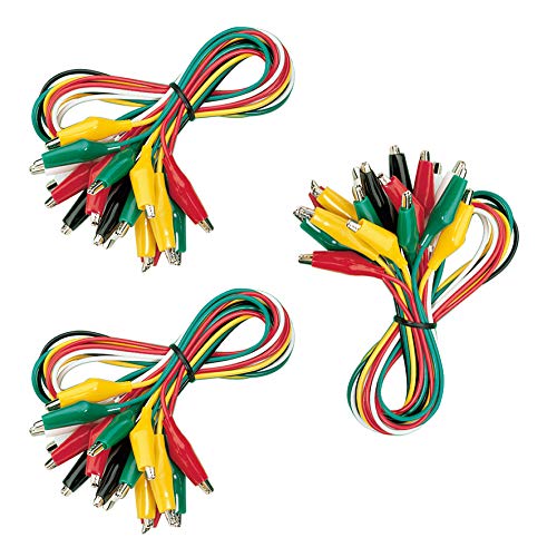 3x Krokodilklemmen Kabel Set | 30 Stück | je 2x rot, grün, schwarz, weiß und gelb | 50 cm Kabellänge | Prüfkabel mit isolierten Klemmen | Bananenstecker Abgreifklemme | für Prüfaufbauten Messtechnik von PerfectHD