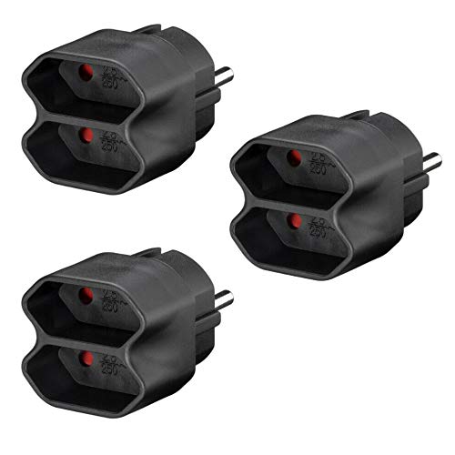 3x Steckdosenadapter | 2 fach | Mehrfachstecker Stromadapter Adapter Verteiler Eurostecker Buchse | 2x Schutzkontaktbuchse | Schwarz | 3 Stück von PerfectHD