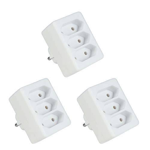 3x Steckdosenadapter | 3x Euro-Buchse | Mehrfachstecker Steckdose Stromadapter Adapter Verteiler Buchse | 3x Euro-Steckdosen | Weiß | 3 Stück von PerfectHD