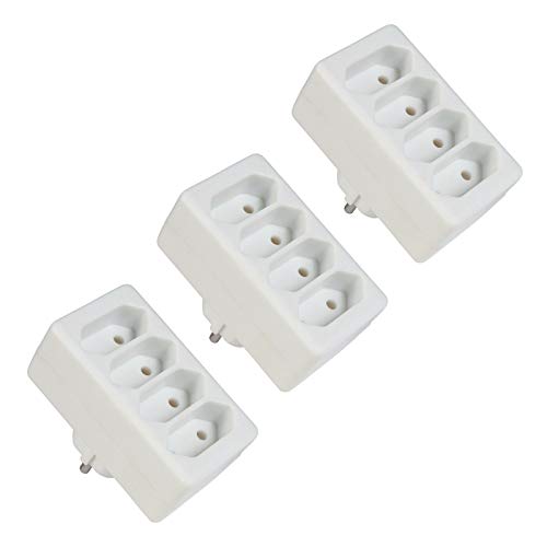 3x Steckdosenadapter | 4x Euro-Buchse | Mehrfachstecker Steckdose Stromadapter Adapter Verteiler Buchse | 4x Euro-Steckdosen | Weiß | 3 Stück von PerfectHD