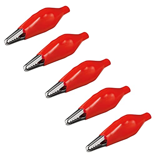 5x Krokodilklemme | Rot | 48 mm | mit Isolierung | Metall Klemmen | Abgreifklemme Clips Alligator | 5 Stück von PerfectHD
