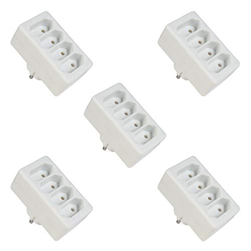 5x Steckdosenadapter | 4x Euro-Buchse | Mehrfachstecker Steckdose Stromadapter Adapter Verteiler Buchse | 4x Euro-Steckdosen | Weiß | 5 Stück von PerfectHD